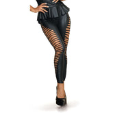 Stretch Wetlook Leggings with Cut Out Sides in Black Lingerie Hosiery
